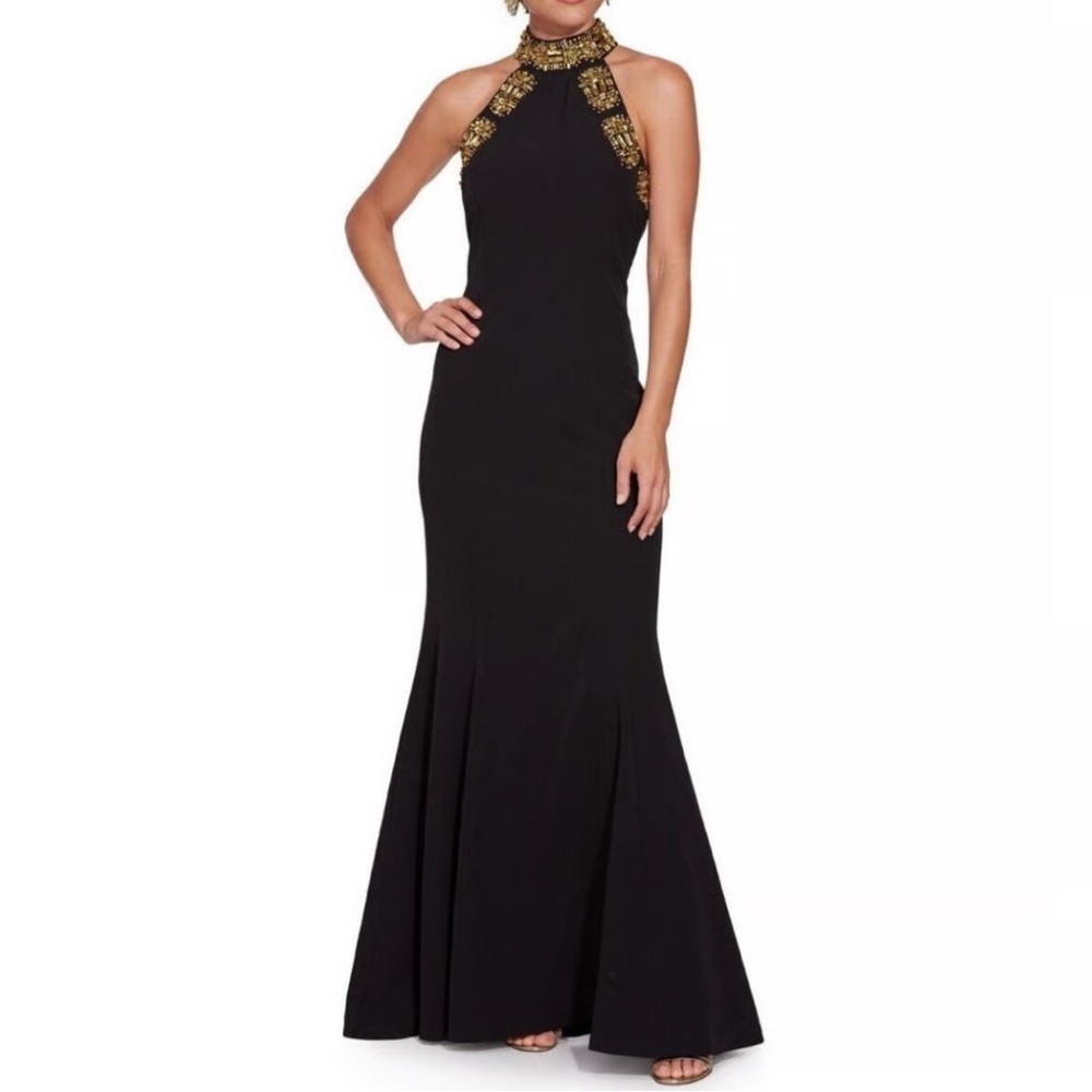 Boston Proper Embellished Neck Black Maxi Dress NEW Size 0